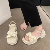 Sandals Comfort Shoes for Women Summer Heels Med Girls Retro Silver Beach Clogs Medium Rome Scandals Buckle Strap Slipp 240605