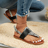 kamames kamames Size Women's Shoes In Summer, One-Word Buckle, Round Head, Flat Bottom, Leopard Print Sandals From Stock.