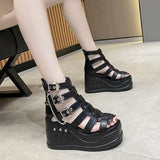 kamames Summer New Fashion Sandals Women's Shoes Zipper Open Toe Wedge Polyurethane Sandals PU ladies shoes and sandals pumps
