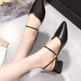 kamames Party Women Mules Slipper Pointed Toe Block Strap Closed Shallow High Heels Shoes Sandals Black Beige Square heel Pumps