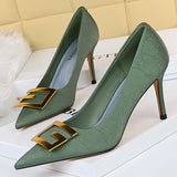 BIGTREE Shoes Metal Square Buckle Women Pumps Fashion Pumps Women High Heels Stiletto 8.5 Cm Elegant Banquet Shoes Women Heels