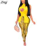 kamames Summer Women Print Tracksuit Two Piece Set Hollow Out Shirt + Long Pants Skinny Sportsuit Clothes For Women Outfit