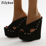 kamames 2023 New Summer Women Peep Toe Platform Wedges Slippers Sandals Fashion Ultra High Heels Female Shoes Pumps Size 35-42