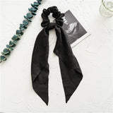 Korean Bow Long Ribbon Hair Scrunchie Chiffon Floral Print Sweet Elastic Hair Band Ponytail Hair Scarf Hair Tie Hair Accessories