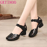 GKTINOO 2021 Summer Genuine Leather Shoes Gladiator Sandals Women 5cm High Heels Classic Black Peep Toe Hollow Ladies Sandals