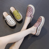 kamames kamames Thick Sole Slippers Female 2024 Summer New Baotou Engraved Hollow Hole Shoes Casual Leather Face A Foot Pedal Cool Drag