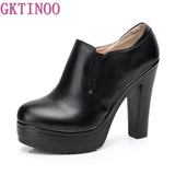 GKTINOO 2021 Round Toe Genuine Leather Women's Shoes Women Fashion High Heels Autumn Winter Ankle Boots Black Plus Size 33-43