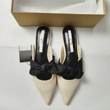 kamames ZARZ Woman 2022 Flat Shoes Spring Summer Pointed Sexy Bow Outer Wear Plus Size 41 Beige Lazy Sandals And Slippers Women Luxury