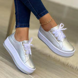 kamames Size Casual Single Shoes Women's New Round Head Thick Sole Lace Women's Single Shoes Leisure Viscose Shoes Single Shoes