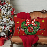 Merry Christmas Lumbar Throw Pillow Cover 12x20 - Red Xmas Cartoon Mouse & Wreath Design, Funny Holiday Decor for Sofa Couch, Machine Washable Polyester (Pillow Not Included)
