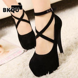 kamames Red Black Super High Heel Stiletto Ladies Dress Pumps Fashion Cross Strap Party Platform Sandals Women's Scarpins Shoes