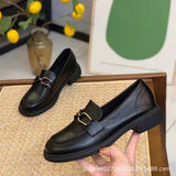 kamames kamames 2024 Summer Women's Shoes Spring And Autumn Flat Single Shoes Soft Leather Black Leather Shoes Female British Wind One Foot Pedal Loafer Shoes