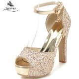 kamames SGESVIER Summer Thick Heels Women Sandals Ankle Strap Buckle Shoes Woman PeepToe Platform Wedding Party Shoes Size 31-43 OX363