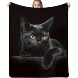 1pc Cute Black Cat With Yellow Eyes Soft Throw Blanket All Season Warm Blankets Lightweight Tufted Fuzzy Flannel Fleece Throws Blanket For Bed Sofa Couch For Halloween