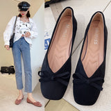 kamames Women Flats Slip on Flat Shoes Round Toe Shallow Butterfly-knot Ballerina Slip on Loafers Faux Suede Lady Ballet Plus Size 35-40