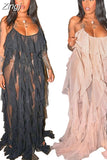 kamames Sexy Mesh Beach Maxi Dresses Women Spaghetti Strap Ruffle Robe Swimwear Summer New Fashion Backless Swimsuit Cover Up