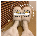 Slippers Winters Indoor Womens Fluffy Soft Slip On House Curly Fur Slippers Sunflower Pattern Antiskid Short Plush Flat Shoes