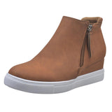 kamames New Ladies Vulcanized Shoes Fashion Side Zipper Wedge Casual Sports Shoes Round Toe Mid-heel Inner Increase Women's Shoes