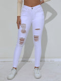 Womens High-Stretch Ripped Skinny Jeans - Fashion-Forward Distressed Detail, Ultra-Slim Fit, Premium White Denim - A Casual Wardrobe Essential