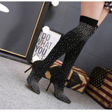 kamames Knee Boots 2022 Luxury Woman Shoes Rhinestone Pointed Toe Sexy High Heels Plus Size 43 Thigh High Sock Botas De Mujer