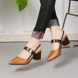 kamames Women's Summer 2024 New Korean Version Of Baotou Tip One-Word Buckle Roman Shoes Shallow Mouth Thick Heels Large Size
