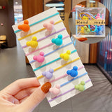 10PCS/Box Packed Girls Cute Colorful Ball Heart Rabbit Scrunchie Kids Ponytail Holder Elastic Hair Band Fashion Hair Accessories