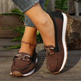 kamames Size Women's Shoes 2024 Summer New Metal Buckle Flat-Bottomed Casual Cloth Single Shoes Size 43 Independent Station