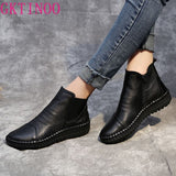 Genuine Leather Shoes Women Boots 2021 Autumn Winter Fashion Handmade Ankle Boots Warm Soft Outdoor Casual Flat Shoes Woman