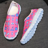 kamames Cartoon Nurse Doctor Print Women Sneakers Slip on Light Mesh Shoes Summer Breathable Flats Shoes Zapatos Planos