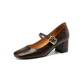 kamames 2024 New Silver Square-Headed Mary Jane Shoes With Thick Heels And Single Shoes With Shallow Mouth Buckle High-Heeled Shoes