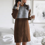 kamames Autumn Winter Round Neck Vintage Patchwork Knitting Dress Women Loose Casual Straight Dresses Robe Femme Vestidos De Fiesta