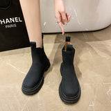kamames Women's Winter Shoes Suede Leather Ankle Boots Women Round Toe Thick Heel Platform Women Chelsea Boots Fashion Botas De Mujer