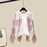 kamames Winter New Warm Sweater 3 piece set Women Korean Fashion Sweet Heart-shaped beaded Sweater +Lamb wool vest +Pants Suits