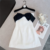 kamames 2023 Summer New Collection Sleeveless Black Bow Strapless High Waist White Slim Short Dress Women GE647 1127-1