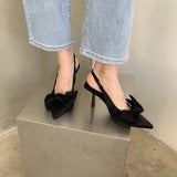 kamames kamames Sandals Women Summer 2023 New High Heels Bow Tip Shallow Heel Thin Heel Strip Single Shoes
