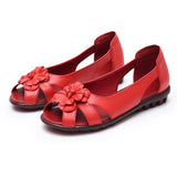 GKTINOO Flower Open Toe Summer Sandals Hollow Soft Genuine Leather Women's Shoes Flat Comfortable Fashion Sandals Large Size