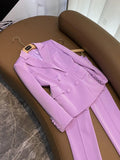 Autumn White / Black Purple Two Piece Pants Sets Long Sleeve Notched-Lapel Double-Breasted Blazers Top & Camisole & Long Pants Suits Set Three Pieces SuitsD3L01