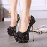 kamames Shoes 2024 Autumn Style Thin Heel Waterproof Platform Fashion Shallow Mouth Sequins Large Size 41-45 Women's High Heels