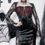 kamames Lace Spliced Cross Dress, Dark Style, Sexy Slimming, Hip Split Dress