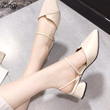 kamames Party Women Mules Slipper Pointed Toe Block Strap Closed Shallow High Heels Shoes Sandals Black Beige Square heel Pumps