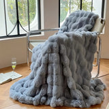 1pc Faux Rabbit Fur Bubble Fleece Casual Throw Blanket Light Luxury Sofa Blanket Air Conditioning Blanket Thickened Warm Nap Fleece Blanket