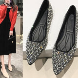 kamames Pointed Toe Shoes Women Flat Ballet Mixed Color Soft Maternity Beaded Pointed Toe Flat Shoes Shallow Mouth Office