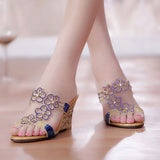 kamames The Summer Of 2024, New Diamond Sandals, Slope Heels, Crystal Diamond Shoes, Open-Toed Bohemian Slippers