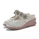 kamames kamames Muffin Heel Flat-Soled Women's Slippers Cave Style Leather Hollowed-Out Sticky Mother Shoes Flat Soles Raised Soft Soles