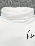 2pcs Boys KING Letter Print Knit Long Sleeve Half Turtleneck Top, Casual Long Sleeve T-shirt For Spring Fall Winter, Tops As Gifts