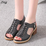 kamames Women's Sandals Square heel Summer Shoes Peep Toe zip gladiator sandals women zip platform sandals