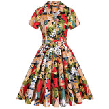 kamames Bird Print Summer 2022 Women Vintage Dress Beach Green Retro Pin UP Casual Party Robe Rockabilly 60s Swing Sundress