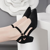 Mid Heel Womens Solid Color Block Heel Pointed Toe Dress Pumps - Comfortable Faux Leather Upper, Elegant Buckle Strap, Rubber Sole, Perfect for All Seasons - Classic and Timeless Fashion Choice