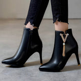 kamames Autumn Women Chain Ankle Boots Sexy Thin High Heel Booties Pointed Toe Zipper Woman Boots Shoes Black White Yellow