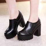 kamames Muffin High Heels, Spring And Autumn Black Work Shoes, Thick Soles, Waterproof Table, Round Head, Large Size, Deep Mouth, Thick Heels